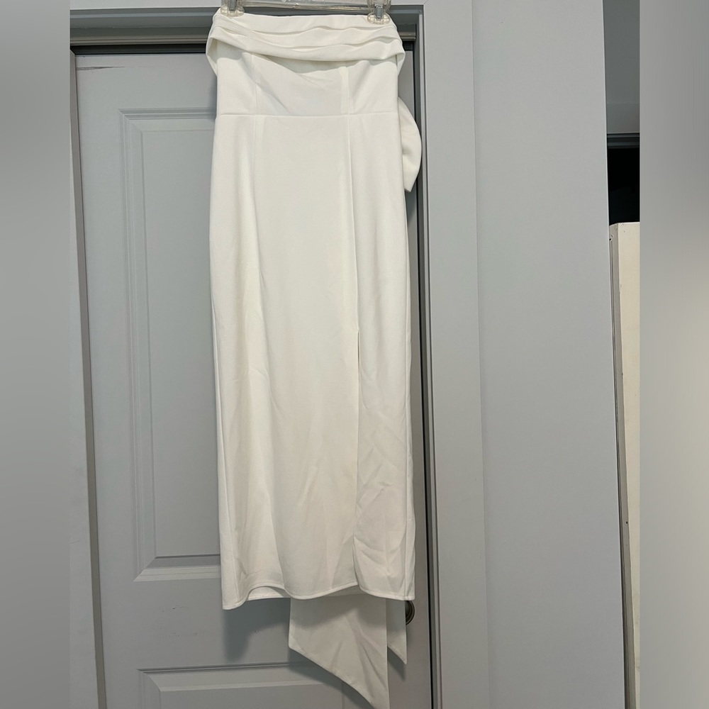 Lulus white strapless midi bow dress medium